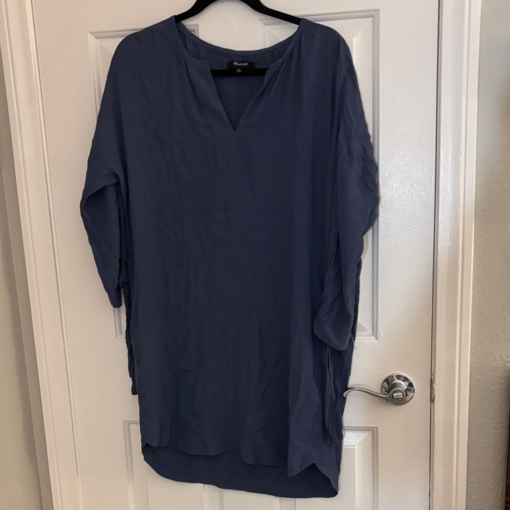 Madewell Slate Blue Long Sleeve V-Neck Tunic Dress Medium